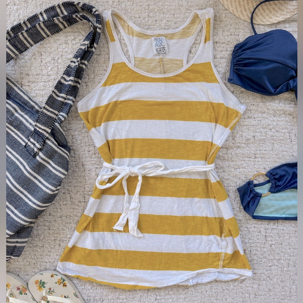 Zara Striped Sleeveless Tank Top Tunic Swim Coverup Dress Yellow White Cover Up